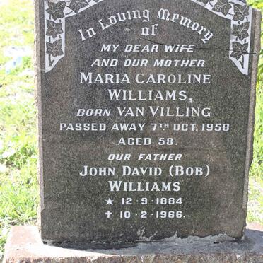 WILLIAMS John David 1884-1966 &amp; Maria Caroline VAN VILLING -1958