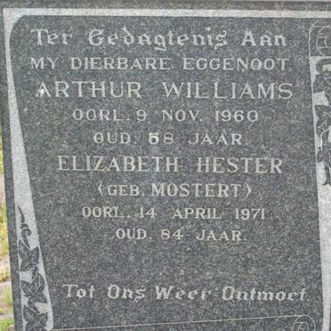 WILLIAMS Arthur -1960 &amp; Elizabeth Hester MOSTERT -1971