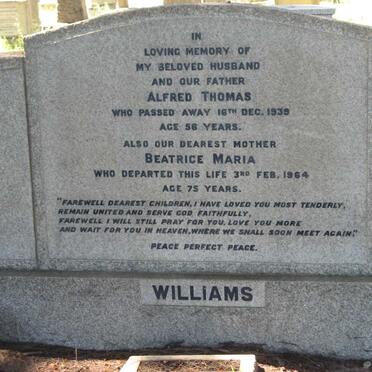 WILLIAMS Alfred Thomas -1939 &amp; Beatrice Maria -1964