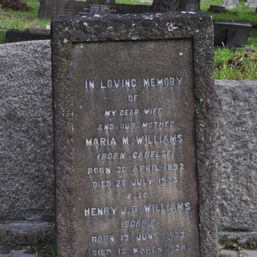 WILLIAMS Maria M. nee CARELSE 1892-1933 :: WILLIAMS Henry J.D. 1923-1928