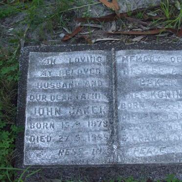 BAKER John 1878-1955 &amp; Hester A. KONING 1887-1972