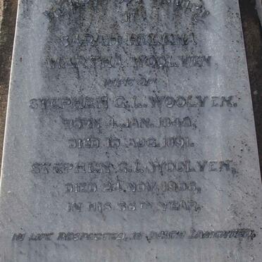 WOOLVEN Stephen G.L. -1906 &amp; Sarah Helena Martha 1840-1891