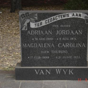 WYK  Adriaan Jordaan, van 1900-1971 &amp; Magdalena Carolina THERON 1899-1972
