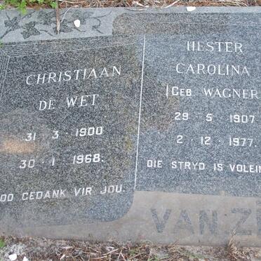 ZIJL Christiaan de Wet, van 1900-1968 &amp; Hester Carolina WAGNER 1907-1977