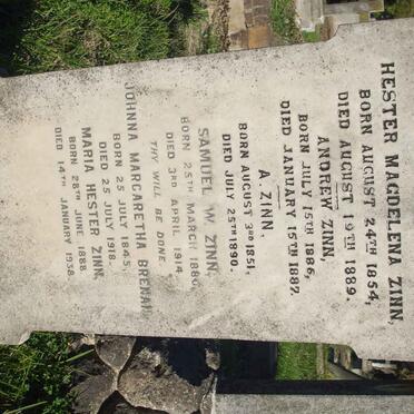 ZINN A. 1851-1890 &amp; Hester Magdalena 1854-1889 :: ZINN Andrew 1886-1887 :: ZINN Samuel W. 1880-1914