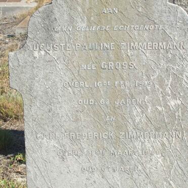 ZIMMERMANN Carl Frederick -1920 Auguste Pauline GROSS -1919
