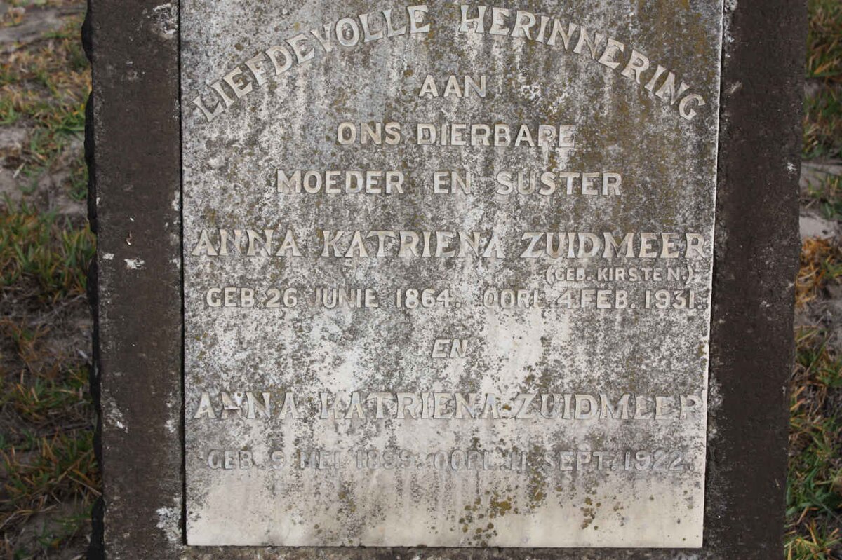 ZUIDMEER Anna Katriena nee KIRSTEN 1864-1931 ::ZUIDMEER Anna Katriena 1899-1922