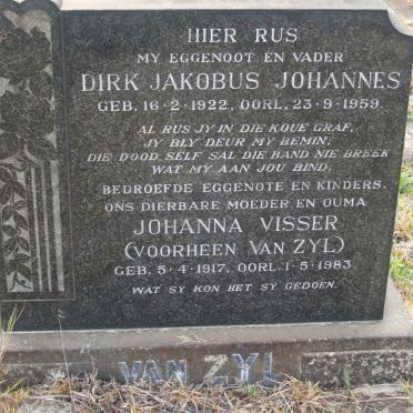 ZYL Dirk Jakobus Johannes, van 1922-1959 :: VISSER Johanna formerly VAN ZYL 1917-1983