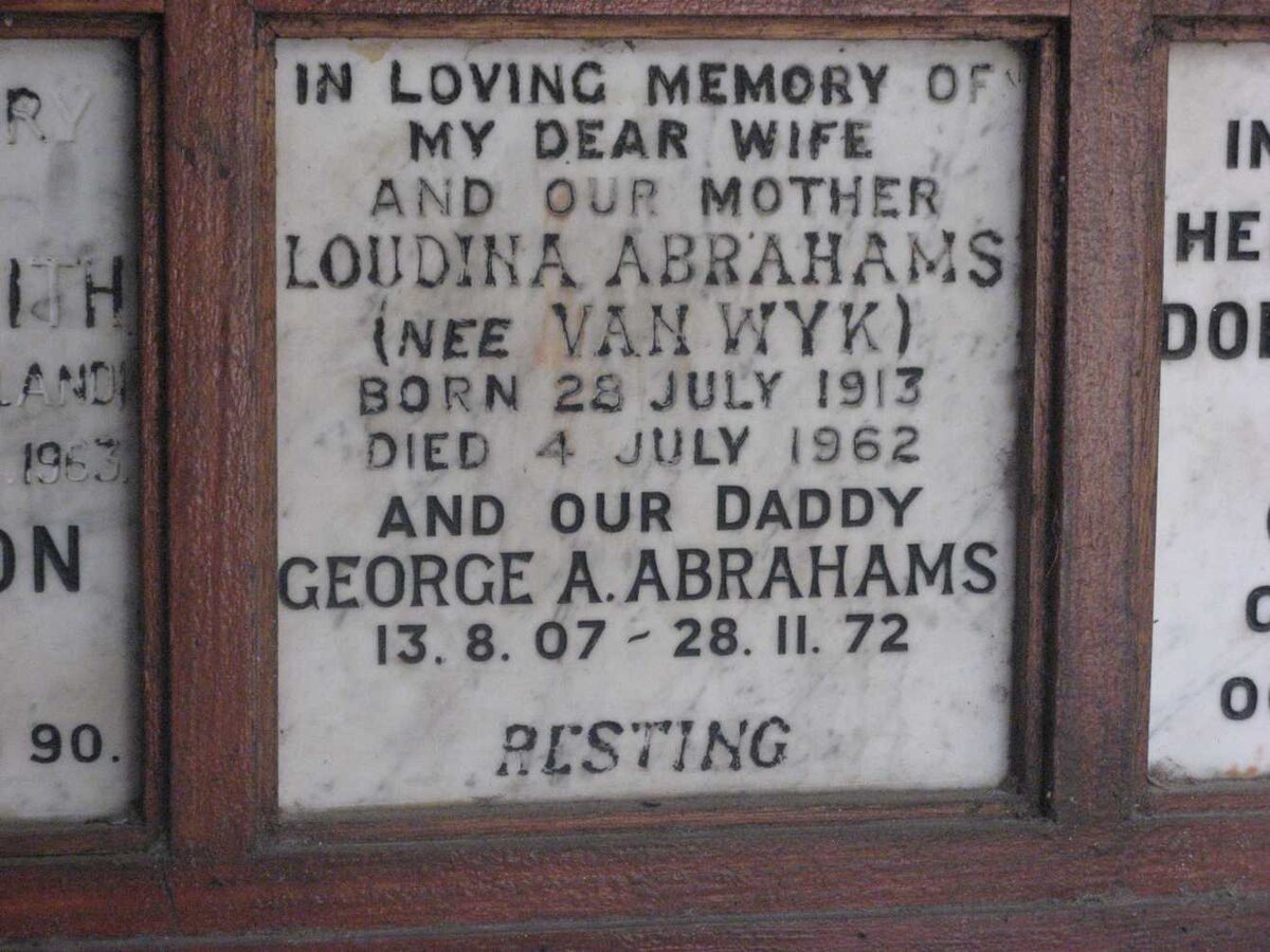 ABRAHAMS George A. 1907-1972 &amp; Loudina VAN WYK 1913-1962