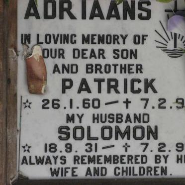 ADRIAANS Solomon 1931-1996 :: ADRIAANS Patrick 1960-1994