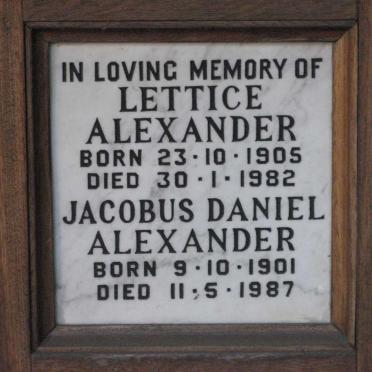 ALEXANDER Jacobus Daniel 1901-1987 &amp; Lettice 1905-1982