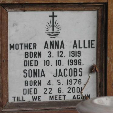 ALLIE Anna 1919-1996 :: JACOBS Sonia 1976-2001
