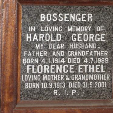BOSSENGER Harold George 1914-1989 &amp; Florence Ethel 1913-2001