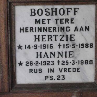 BOSHOFF Hertzie 1916-1988 &amp; Hannie 1923-1988