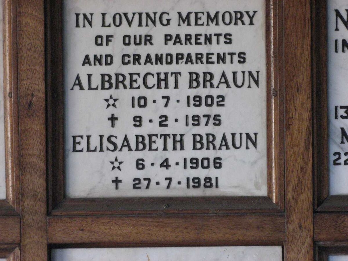 BRAUN Albrecht 1902-1975 &amp; Elisabeth 1906-1981