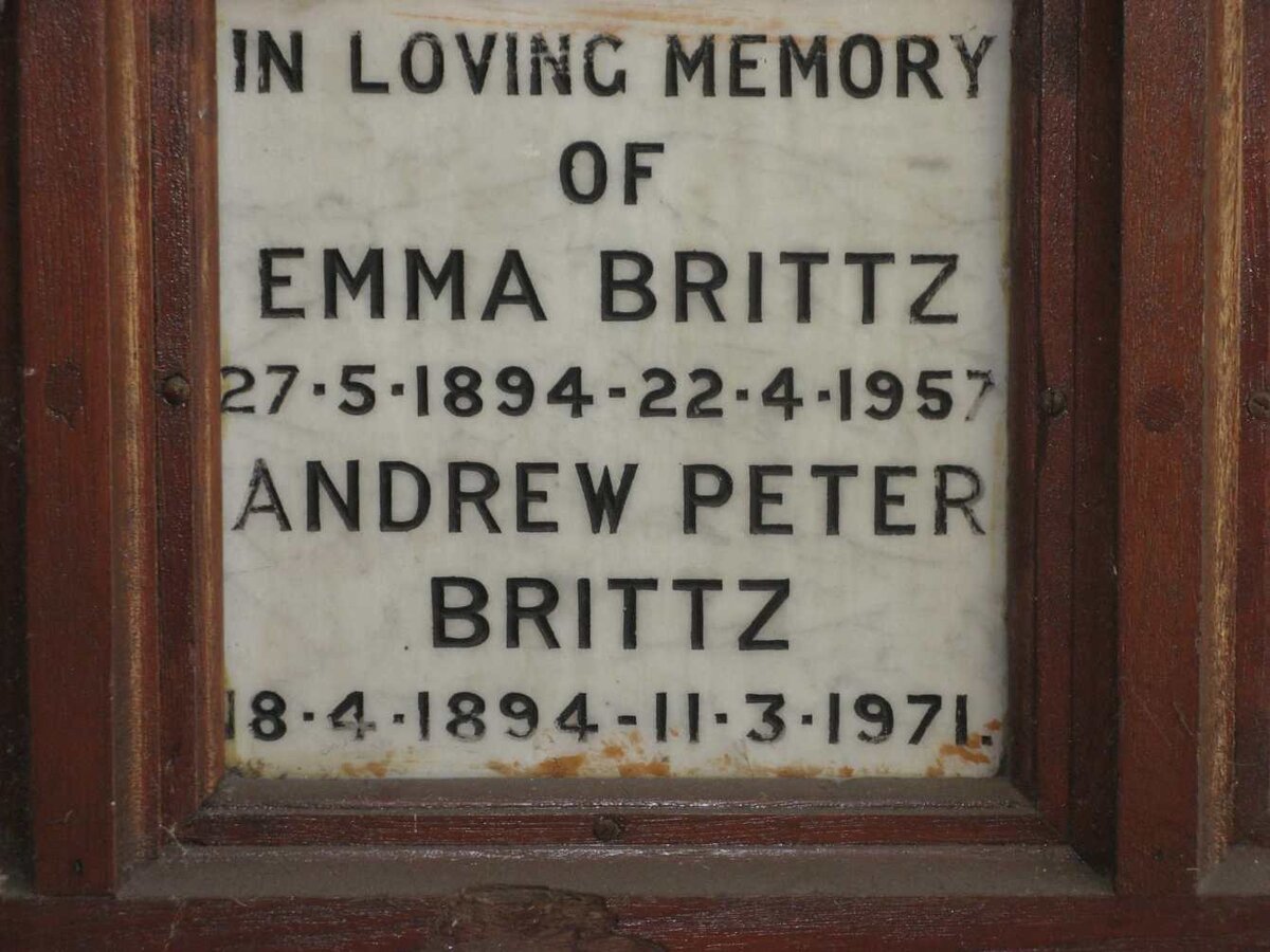 BRITTZ Andrew Peter 1894-1971 &amp; Emma 1894-1957