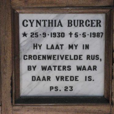 BURGER Cynthia 1930-1987