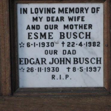 BUSCH Edgar John 1930-1997 &amp; Esme  1930-1982