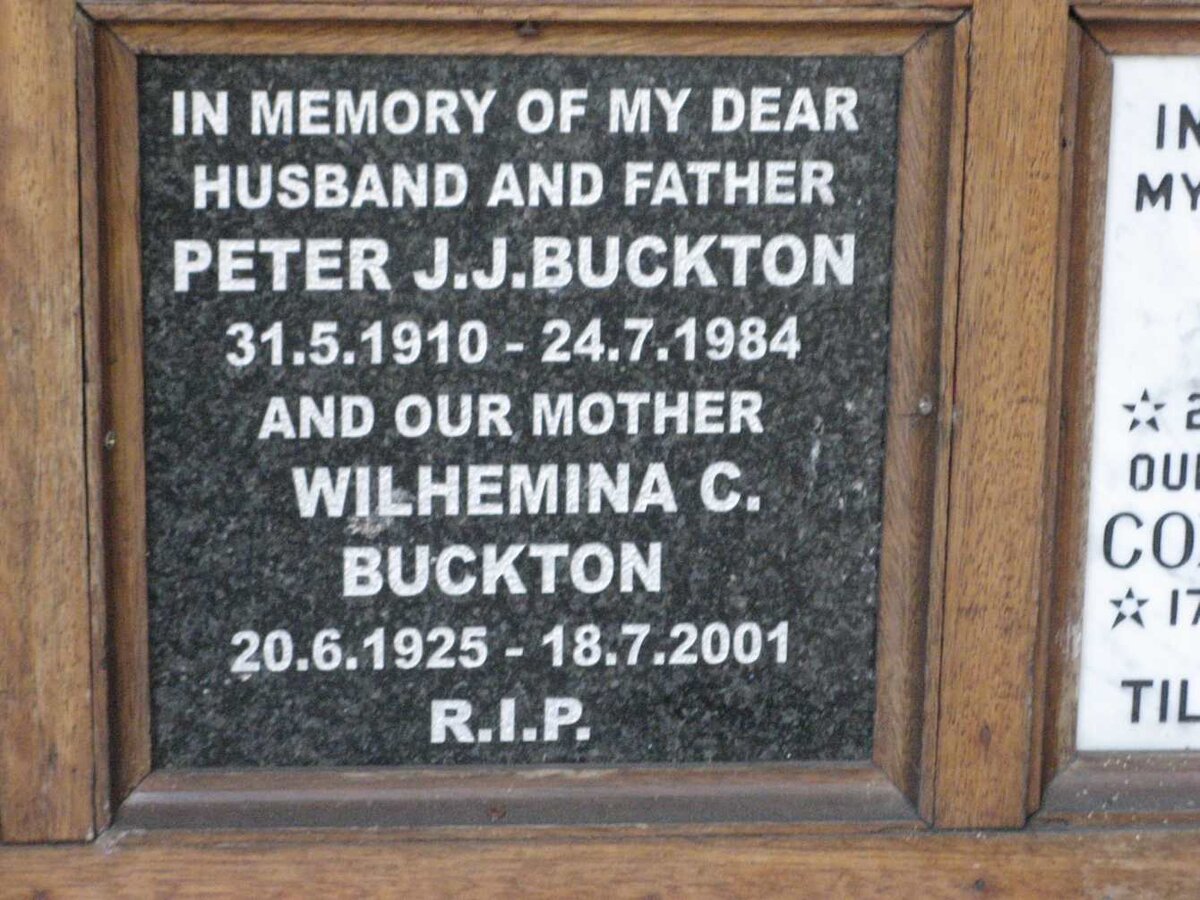 BUCKTON Peter J.J. 1910-1984 &amp; Wilhemina C. 1925-2001