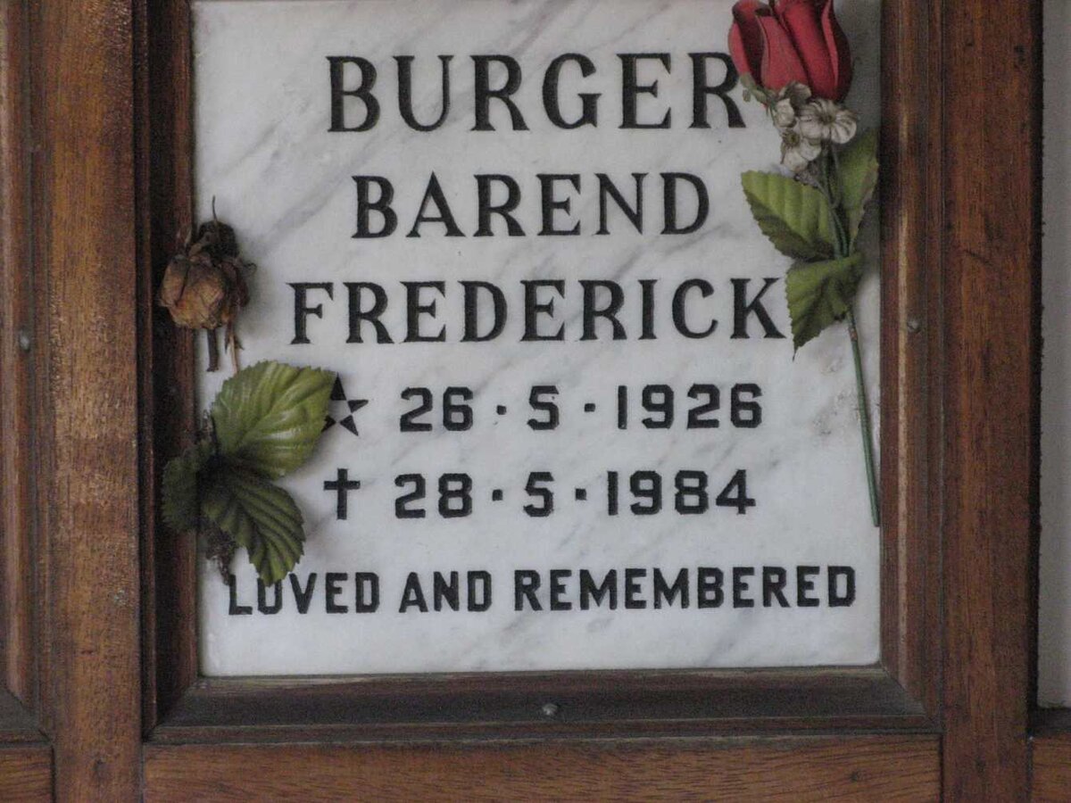 BURGER Barend Frederick 1926-1984