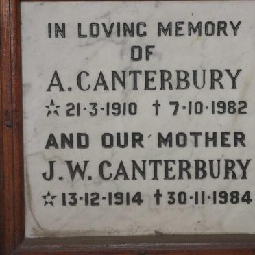 CANTERBURY A. 1910-1982 &amp; J.W. 1914-1984
