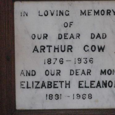 COW Arthur 1876-1936 &amp; Elizabeth Eleanor 1891-1968