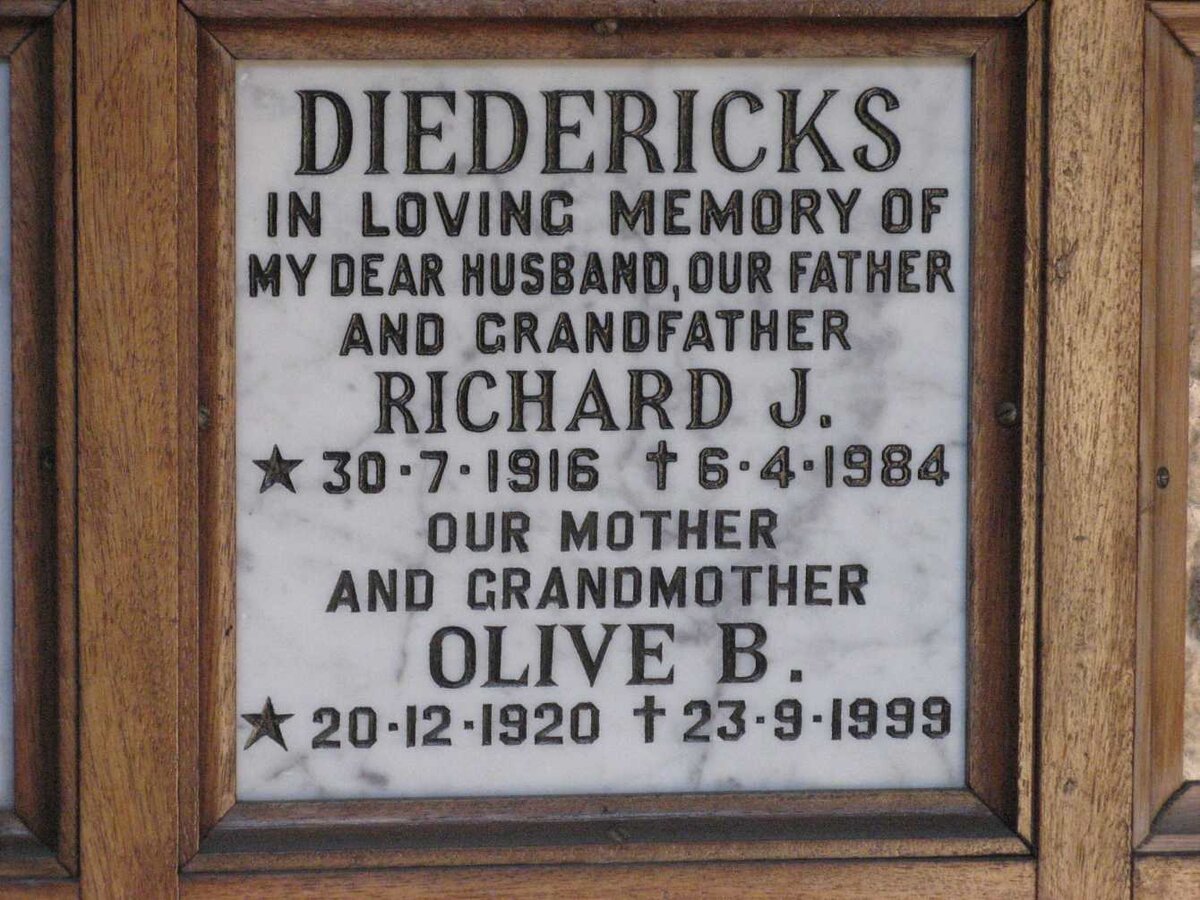 DIEDERICKS Richard J. 1916-1984 &amp; Olive B. 1920-1999