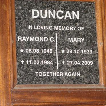 DUNCAN Mary 1939-2009 :: DUNCAN Raymond C. 1948-1984