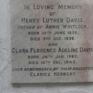 DAVIS Henry Luther 1859-1936 &amp; Clara Florence Adeline 1867-1943