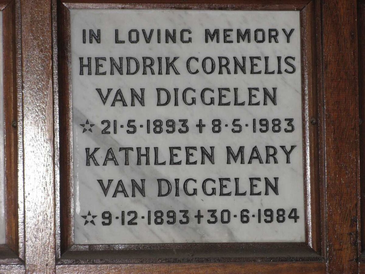 DIGGELEN Hendrik Cornelis, van 1893-1983 &amp; Kathleen Mary 1893-1984