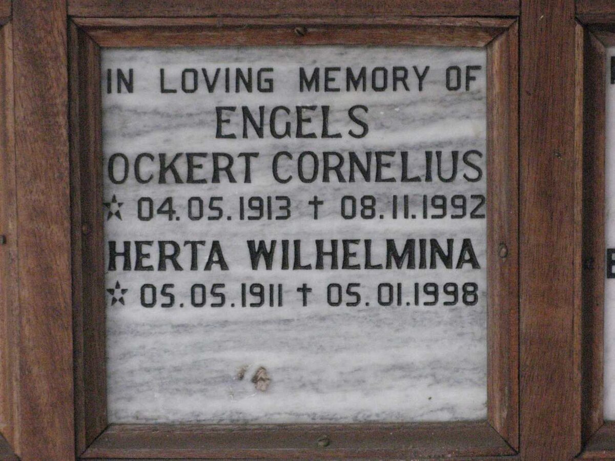 ENGELS Ockert Cornelius 1913-1992 &amp; Herta Wilhelmina 1911-1998