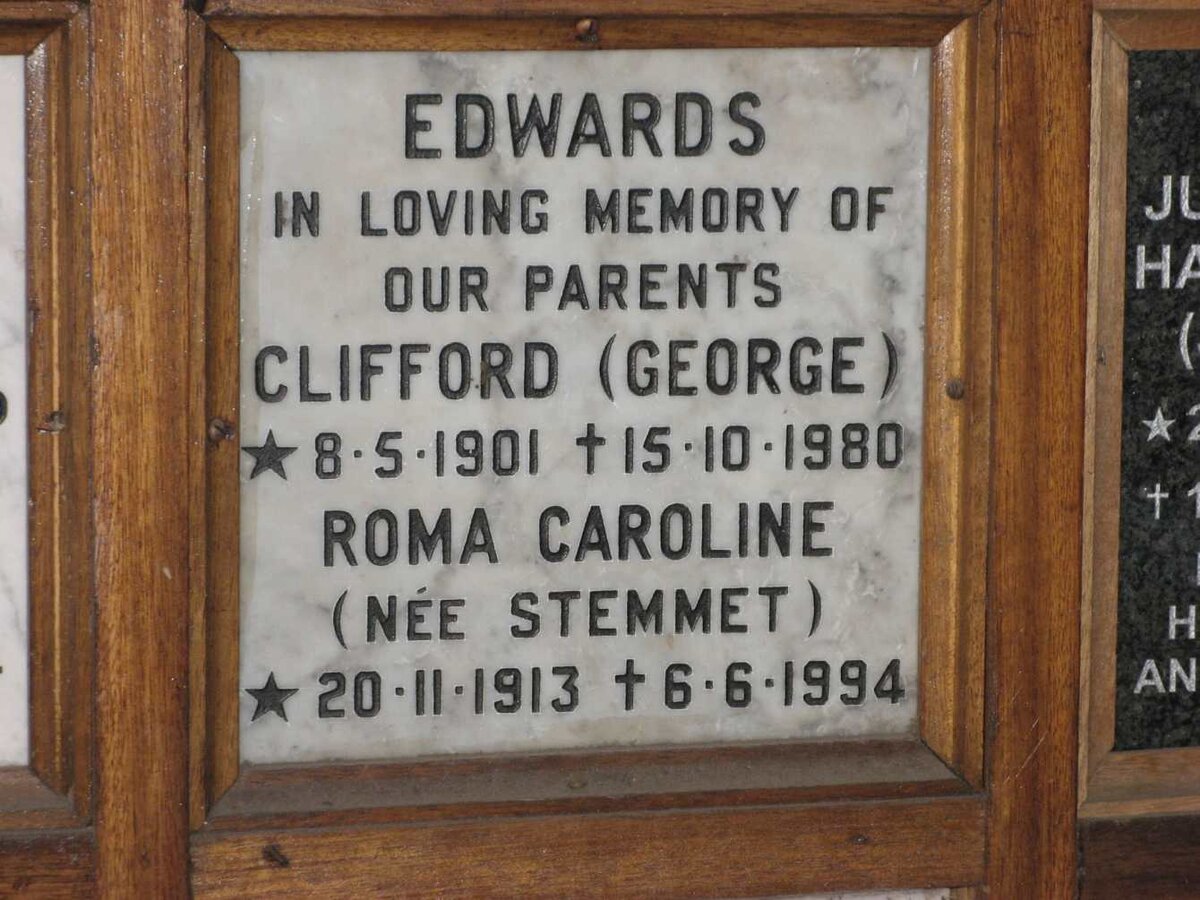 EDWARDS Clifford 1901-1980 &amp; Roma Caroline STEMMET 1913-1994