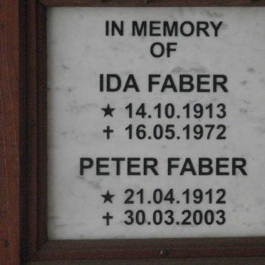FABER Peter 1912-2003 &amp; Ida 1913-1972