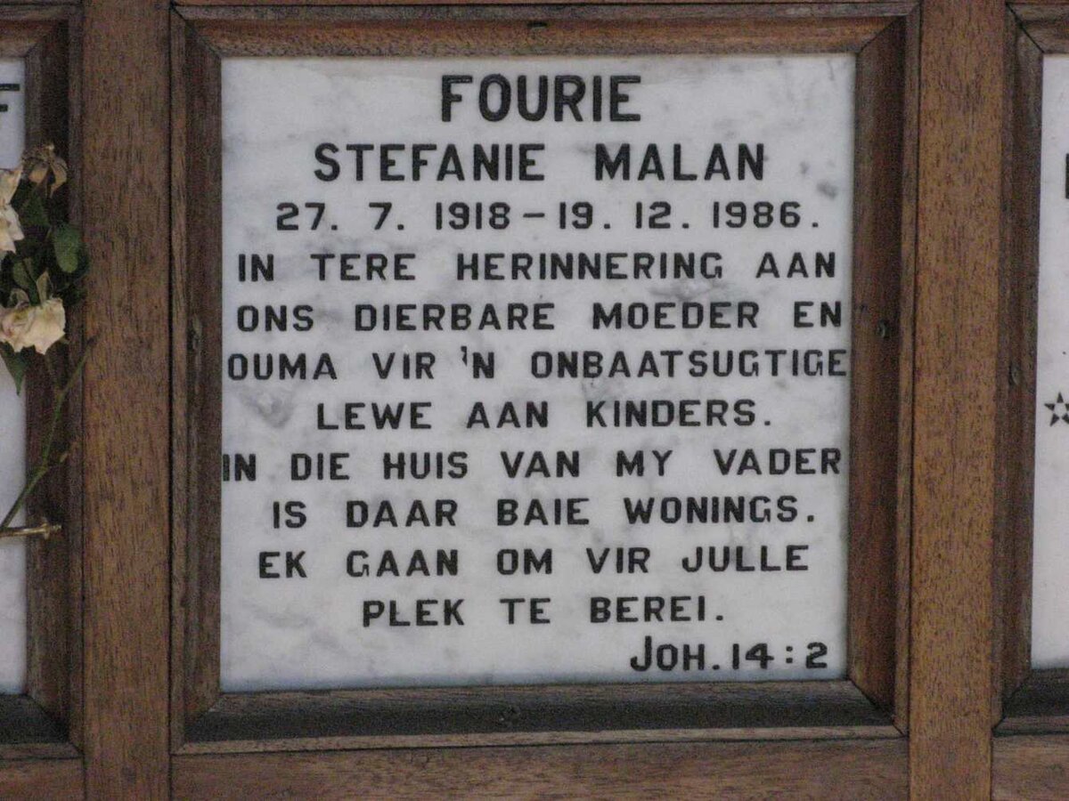 FOURIE Stefanie Malan 1918-1986
