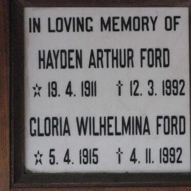 FORD Hayden Arthur 1911-1992 &amp; Gloria Wilhelmina 1915-1992