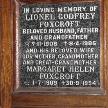 FOXCROFT Lionel Godfrey 1908-1985 &amp; Margaret Helen 1909-1994