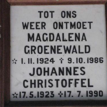 GROENEWALD Johannes Christoffel 1923-1990 &amp; Magdalena 1924-1986