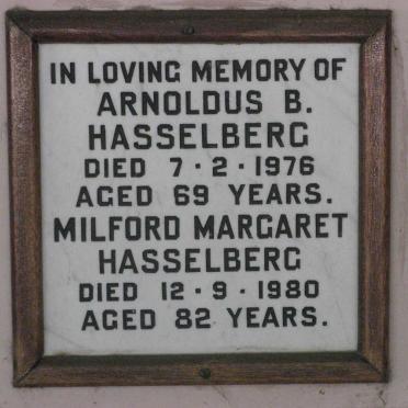 HASSELBERG Arnoldus B. -1976 &amp; Milford Margaret -1980
