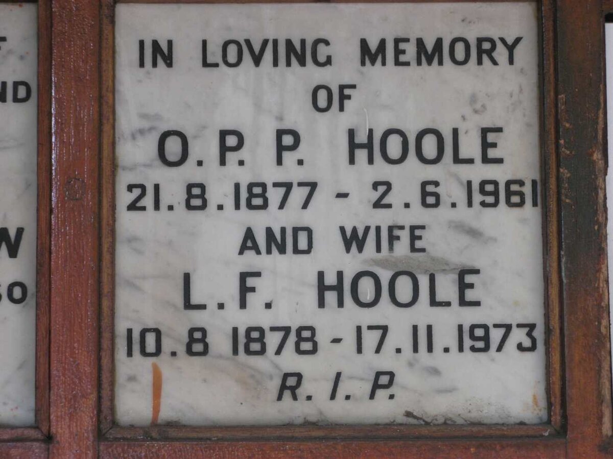 HOOLE O.P.P. 1877-1961 &amp; L.F. 1878-1973