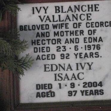 ISAAC Edna Ivy -2004 :: VALLANCE Ivy Blanche -1976