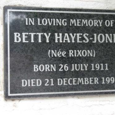 JONES Betty, HAYES nee RIXON 1911-1996