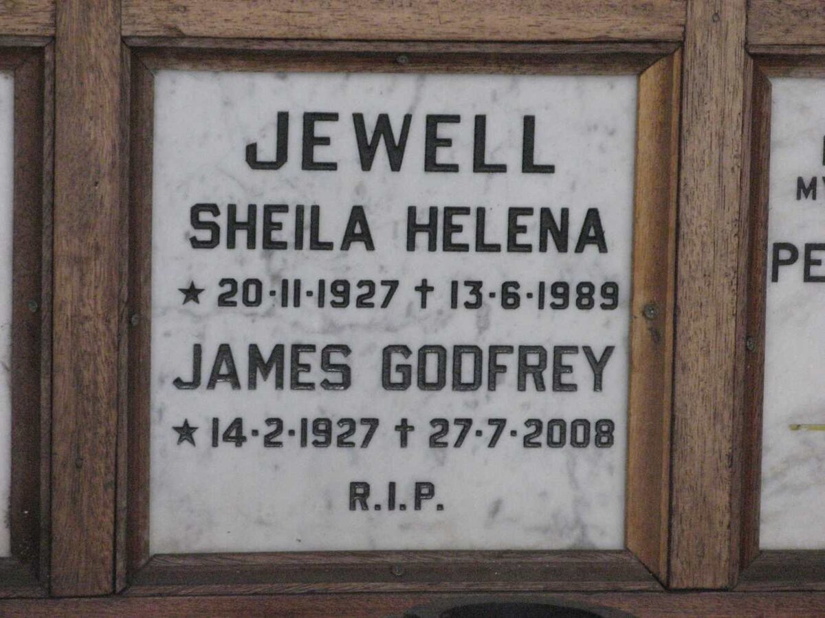 JEWELL James Godfrey 1927-2008 &amp; Sheila Helena 1927-1989