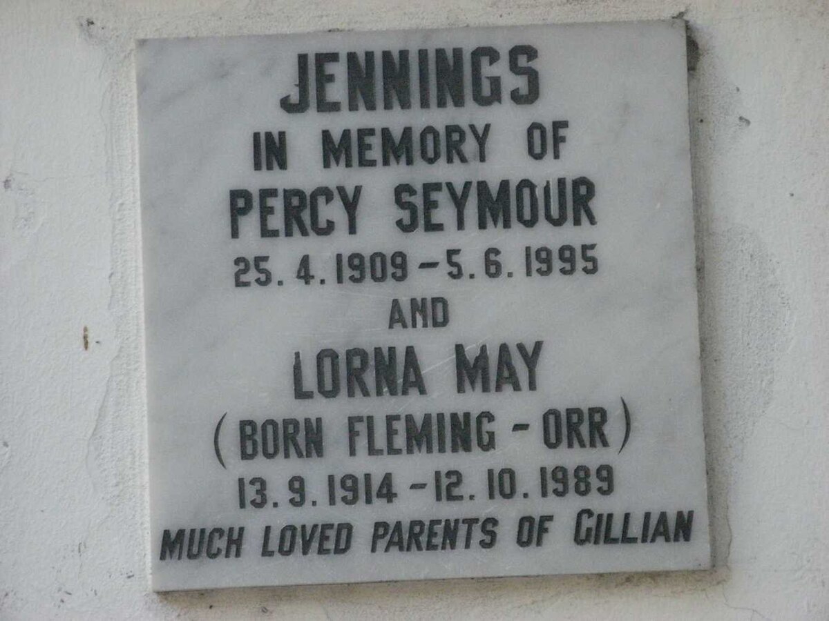 JENNINGS Percy Seymour 1909-1995 &amp; Lorna May FLEMMING-ORR 1914-1989