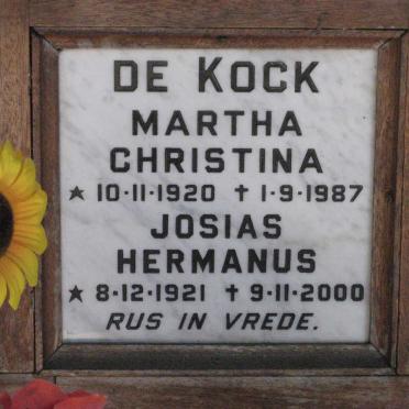 KOCK Josias Hermanus, de 1921-2000 &amp; Martha Christina 1920-1987