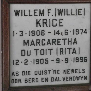 KRIGE Willem F. 1906-1974 :: DU TOIT Margaretha 1905-1996