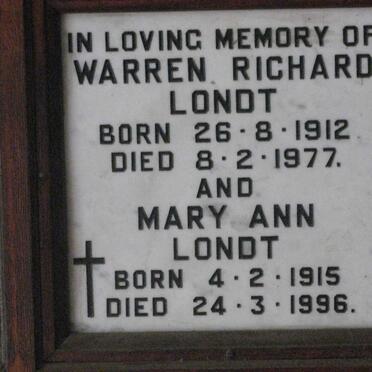 LONDT Warren Richard 1912-1977 &amp; Mary Ann 1915-1996