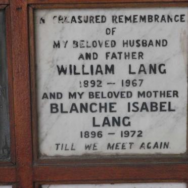 LANG William 1892-1967 &amp; Blanche Isabel 1896-1972