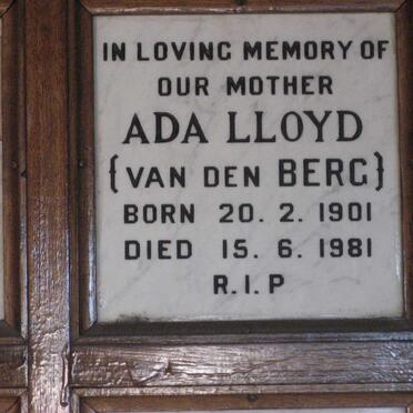 LLOYD Ada nee VAN DEN BERG 1901-1981