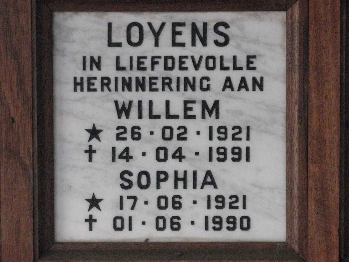 LOYENS Willem 1921-1991 &amp; Sophia 1921-1990