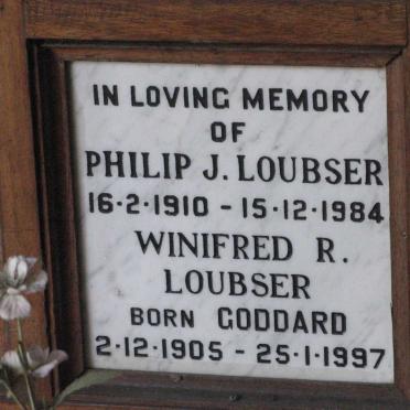 LOUBSER Philip J. 1910-1984 &amp; Winifred R. GODDARD 1905-1997